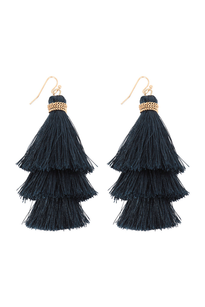 THREE LAYERED THREAD TASSEL EARRINGS