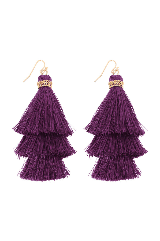 THREE LAYERED THREAD TASSEL EARRINGS