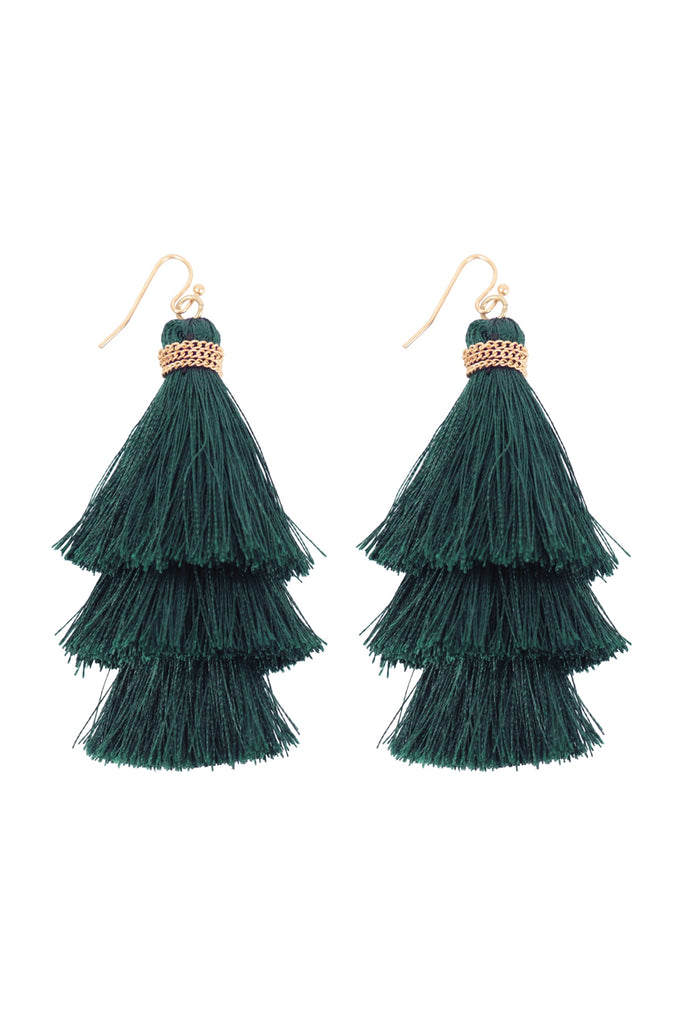 THREE LAYERED THREAD TASSEL EARRINGS