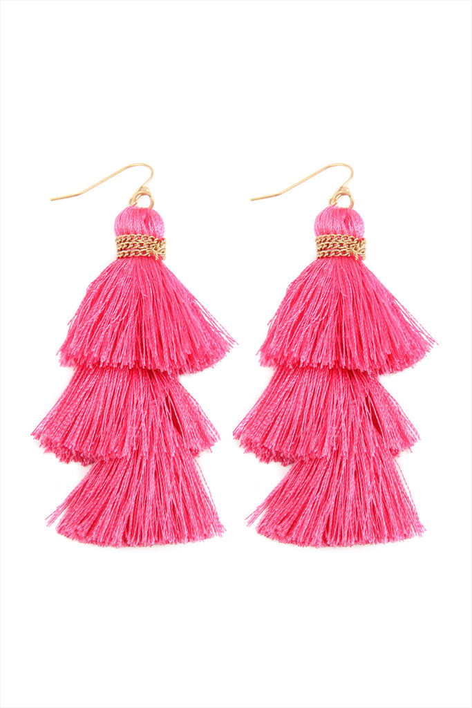 THREE LAYERED THREAD TASSEL EARRINGS