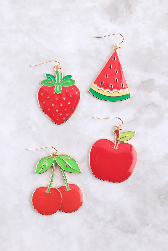 APPLE ENAMEL DANGLE FISH HOOK EARRINGS