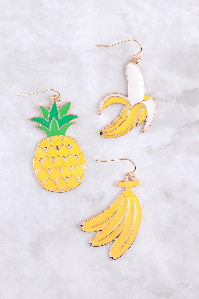 BANANA ENAMEL DANGLE FISH HOOK EARRINGS