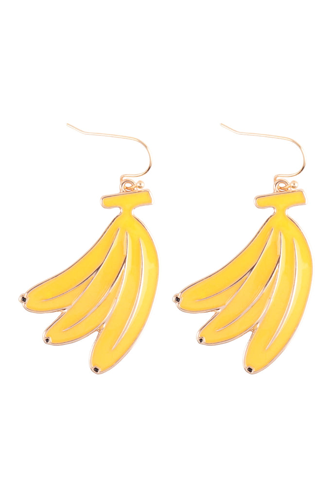 BANANA ENAMEL DANGLE FISH HOOK EARRINGS