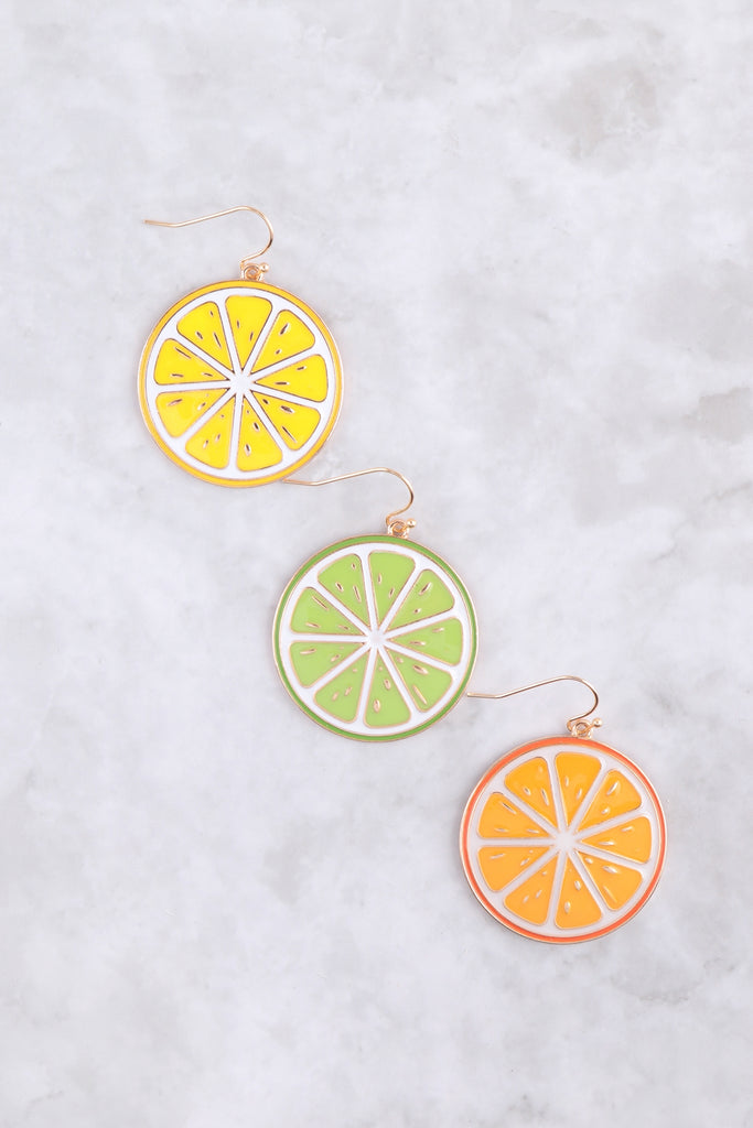 ORANGE ENAMEL TROPICAL FRUITS EARRINGS