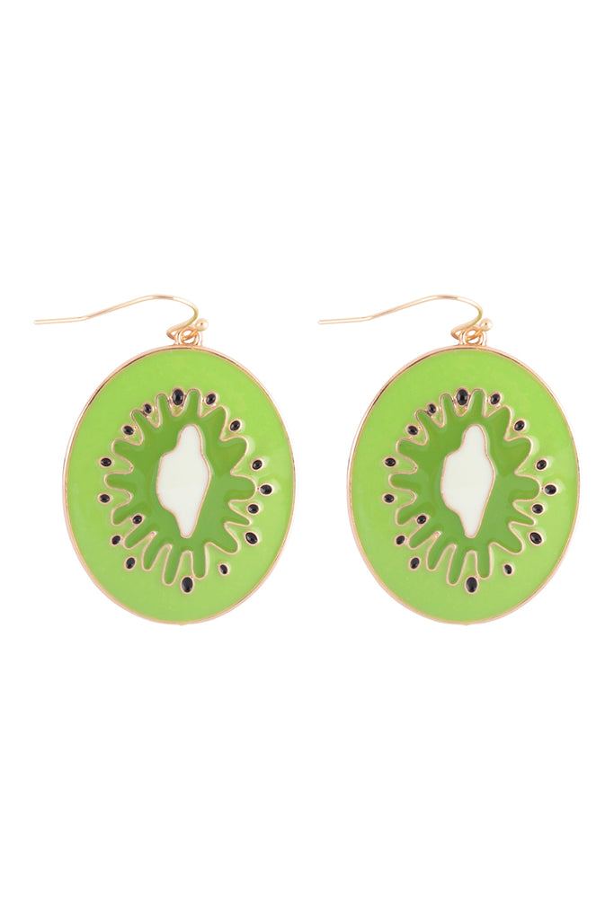 KIWI ENAMEL DANGLE FISH HOOK EARRINGS