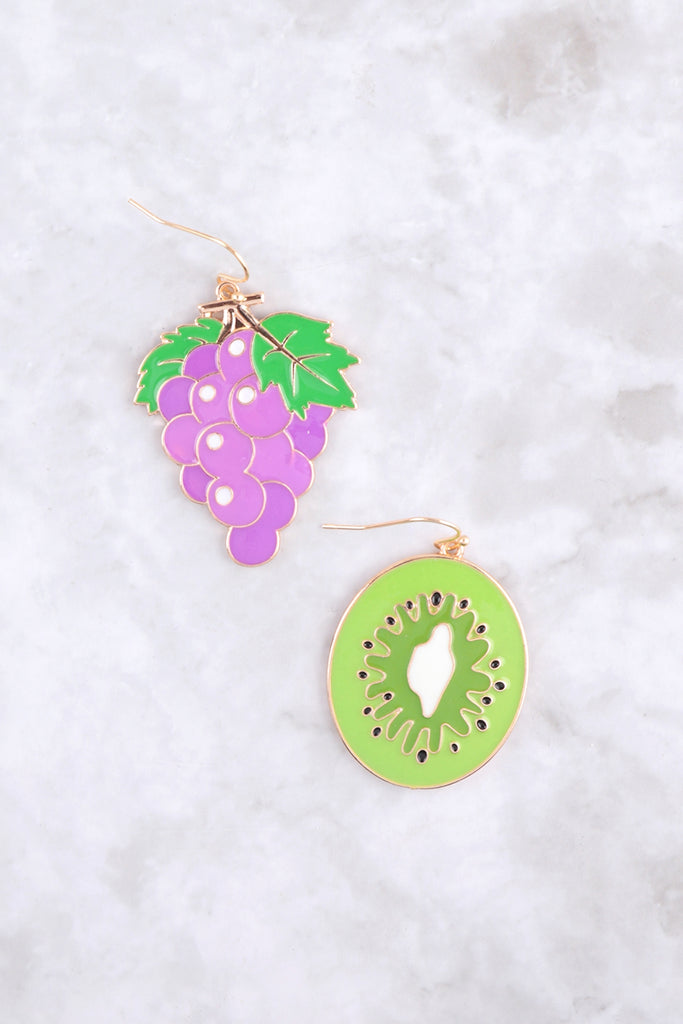 GRAPE ENAMEL DANGLE FISH HOOK EARRINGS