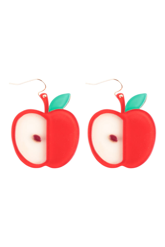APPLE ACRYLIC DANGLE FISH HOOK EARRINGS