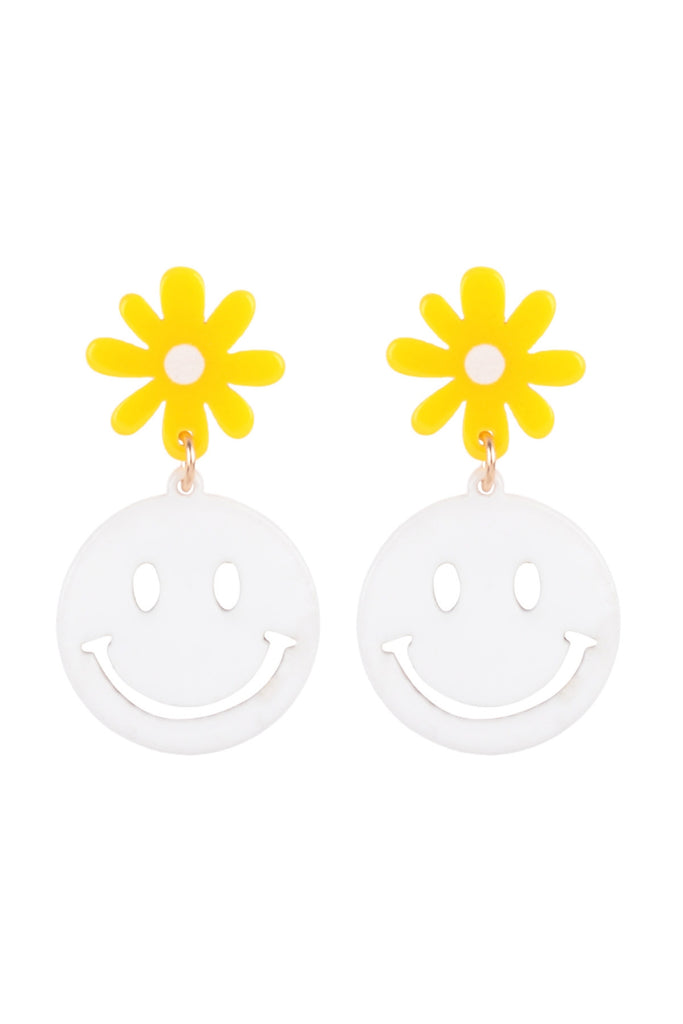 FLOWER SMILEY LINK DROP ACRYLIC EARRINGS