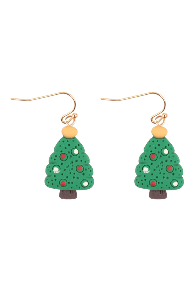 CHRISTMAS TREE POLYMER CLAY HOOK EARRINGS