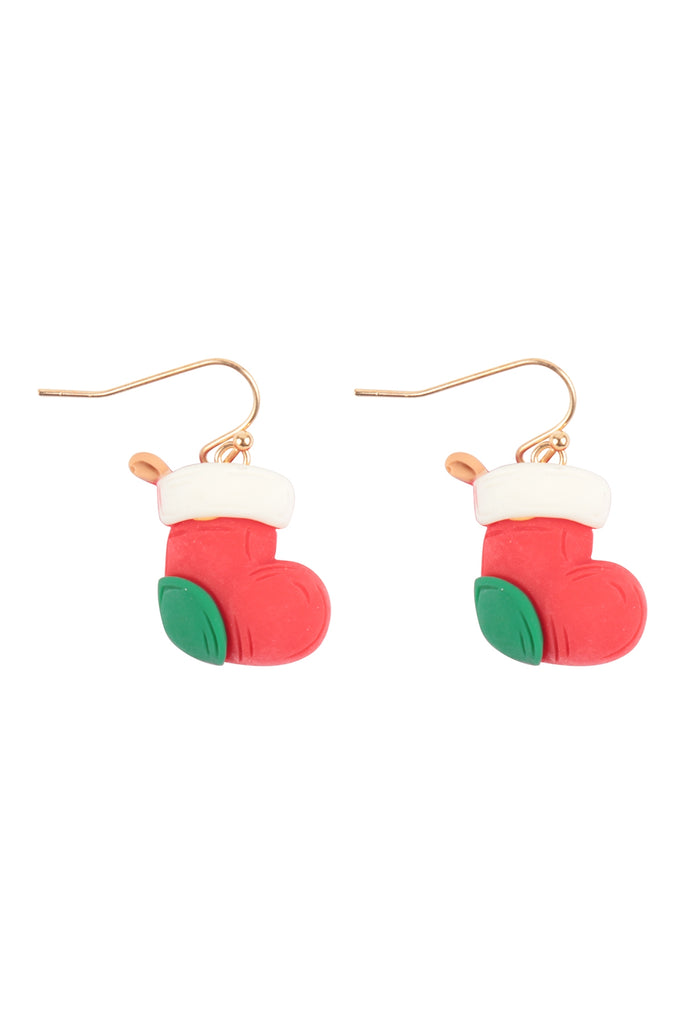 CHRISTMAS SANTA SOCKS POLYMER CLAY HOOK EARRINGS