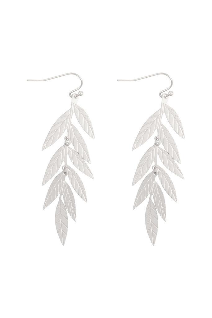 TEXTURED NARROW LEAF DROP FISH HOOK EARRINGS