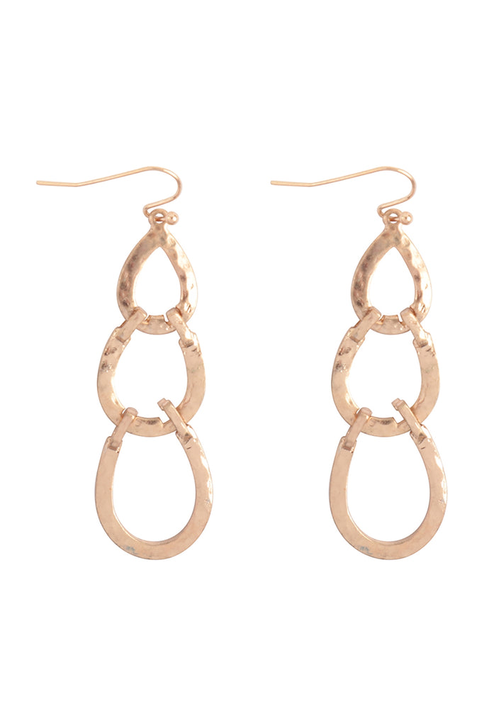 HAMMERED TEARDROP LINK CHAIN DANGLE FISH HOOK EARRING