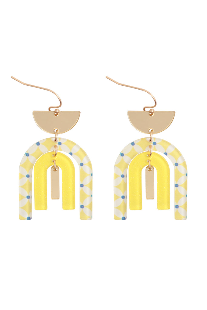 SPRING PRINT ACRYLIC ARC SHAPE FISH HOOK EARRINGS