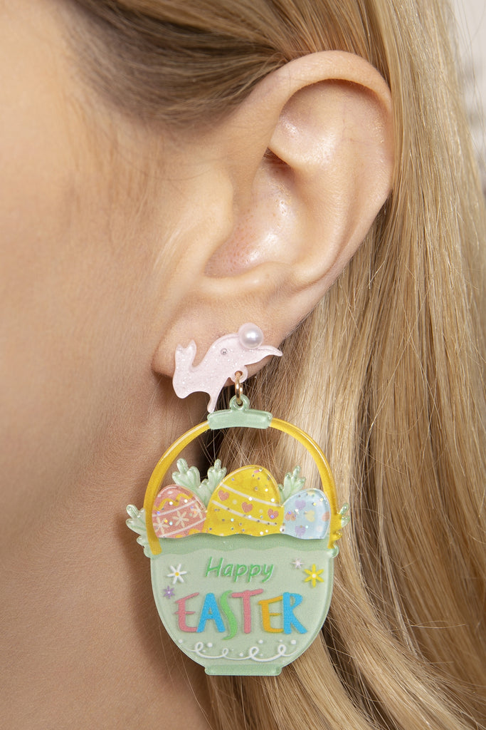 HAPPY EASTER EGG BASKET DROP EARRINGS