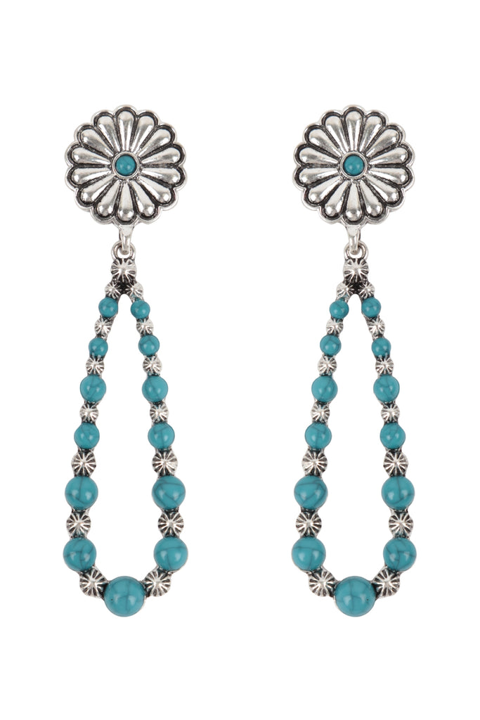 WESTERN CONCHO FLOWER NATURAL STONE DROP EARRINGS