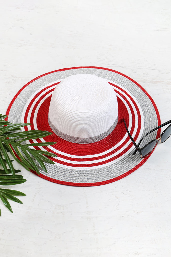 RED SILVER MIXED MULTI CIRCLE SUMMER HAT