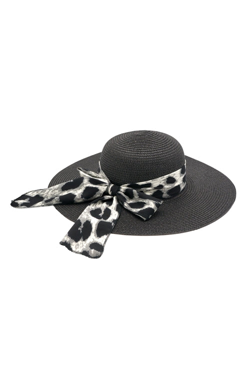 LEOPARD PRINT BOW SUMMER STRAW FLOPPY HAT