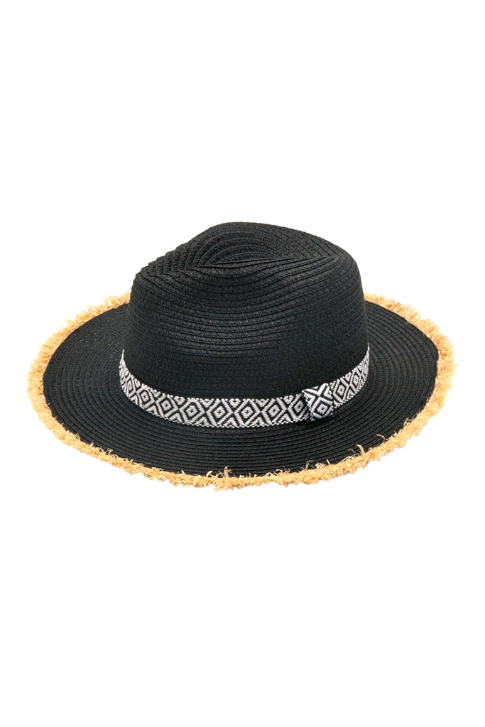 FRAYED TRIM AZTEC STRAW HAT