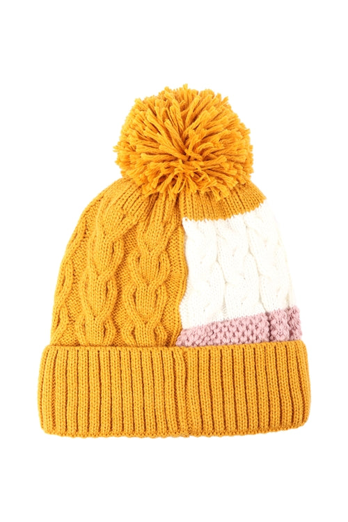 PATCH FLEECE POMPOM BEANIE ACRYLIC