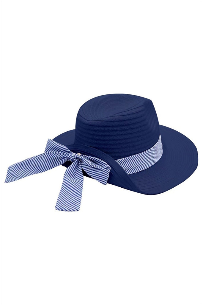 FOLD STRIPED BOW STRAW HAT BEIGE WITH PINK BAND