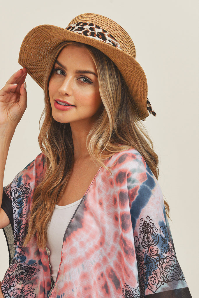 LEOPARD BAND FLAT TOP SUN HAT