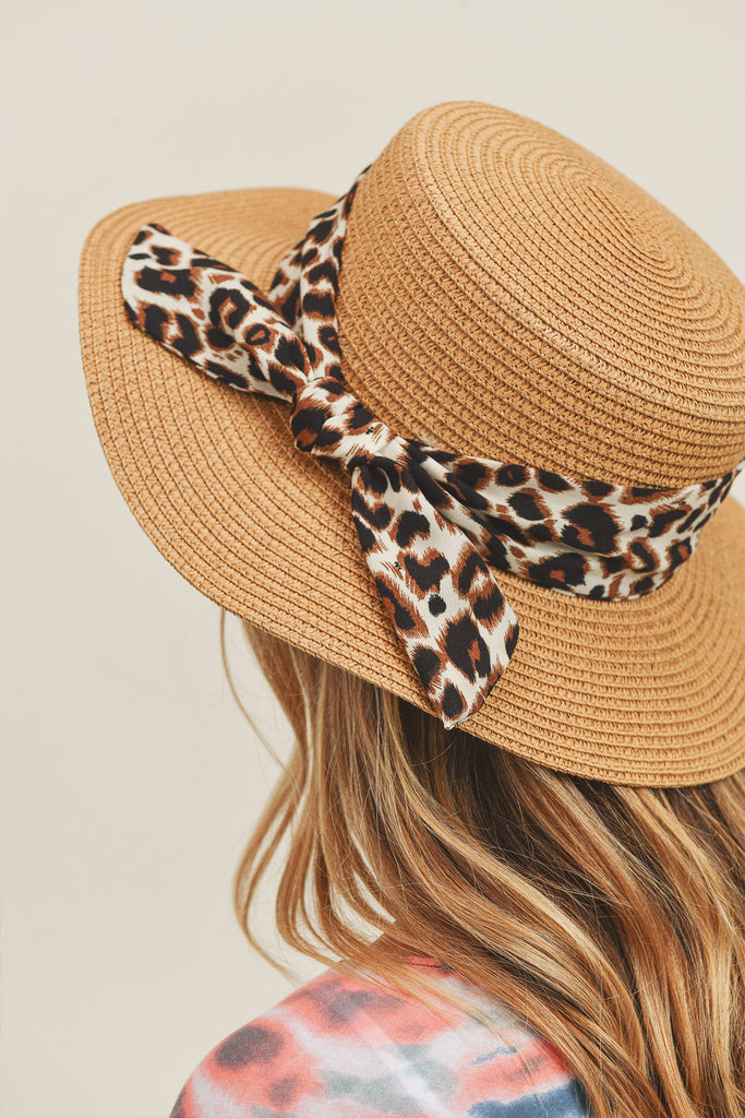 LEOPARD BAND FLAT TOP SUN HAT