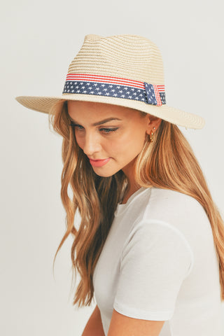 FOLD STRIPED BOW STRAW HAT BEIGE WITH PINK BAND