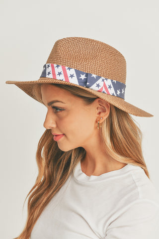 FOLD STRIPED BOW STRAW HAT BEIGE WITH PINK BAND