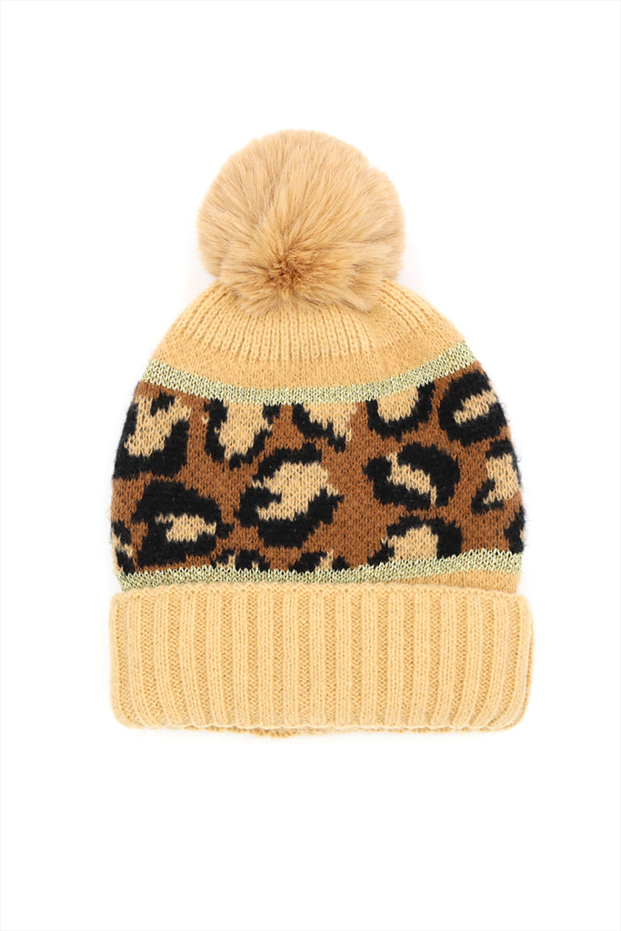 LEOPARD POMPOM BEANIE