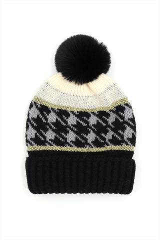 PATCH FLEECE POMPOM BEANIE ACRYLIC