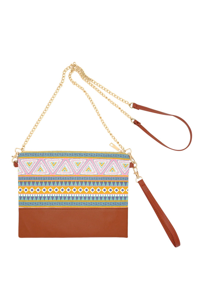 AZTEC PRINT CROSSBODY & WRISTLET BAG