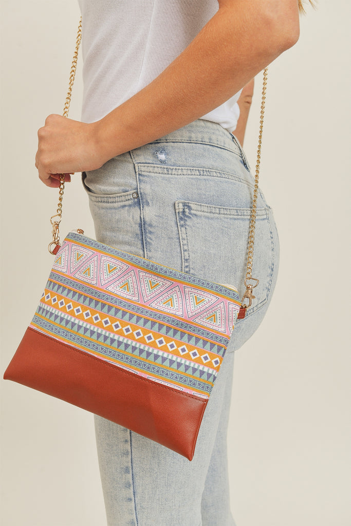 AZTEC PRINT CROSSBODY & WRISTLET BAG