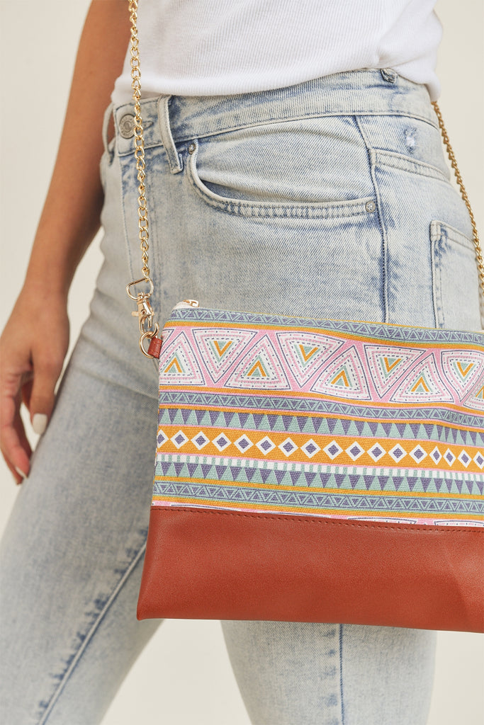 AZTEC PRINT CROSSBODY & WRISTLET BAG