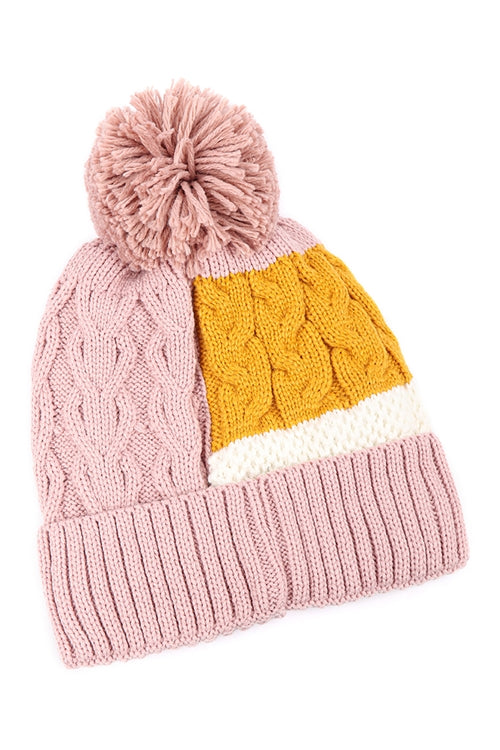 PATCH FLEECE POMPOM BEANIE ACRYLIC