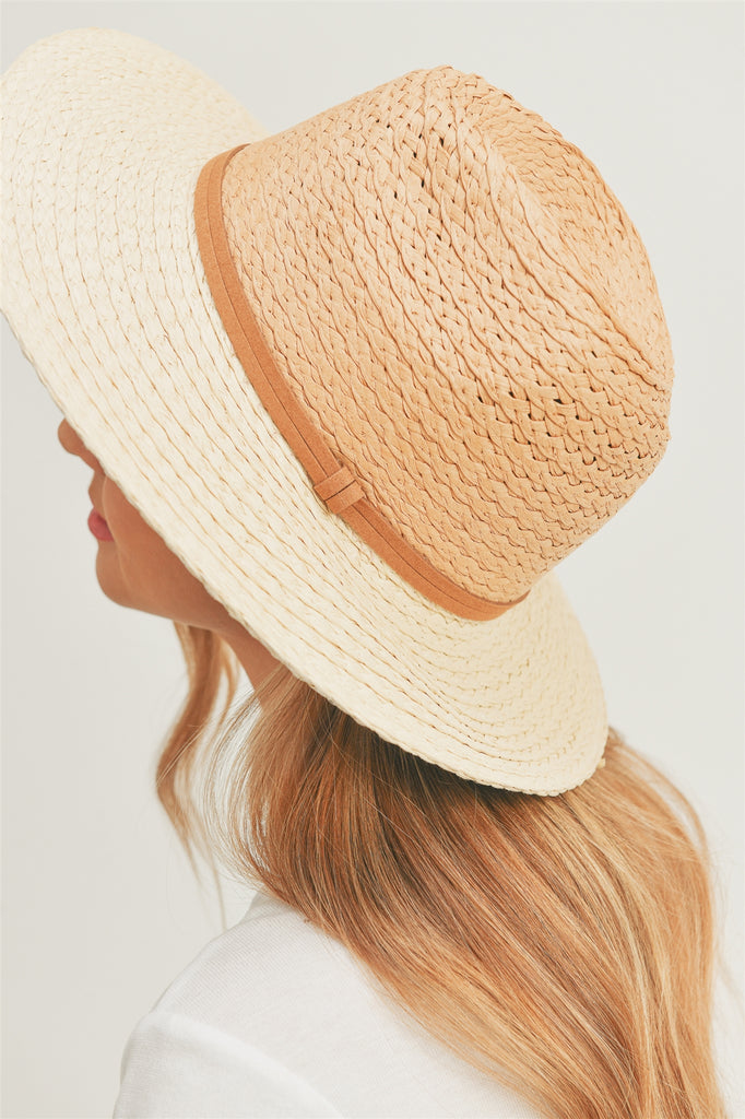 TWO TONE SUN HAT WITH SUEDE DOUBLE BAND