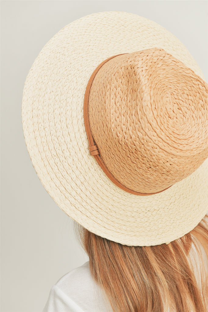 TWO TONE SUN HAT WITH SUEDE DOUBLE BAND