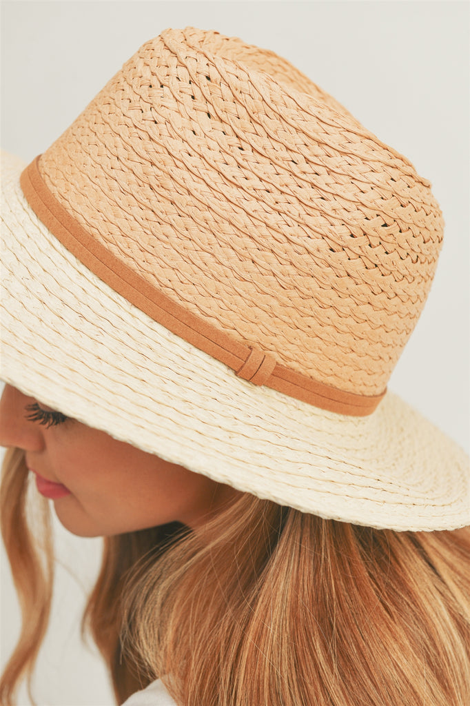 TWO TONE SUN HAT WITH SUEDE DOUBLE BAND