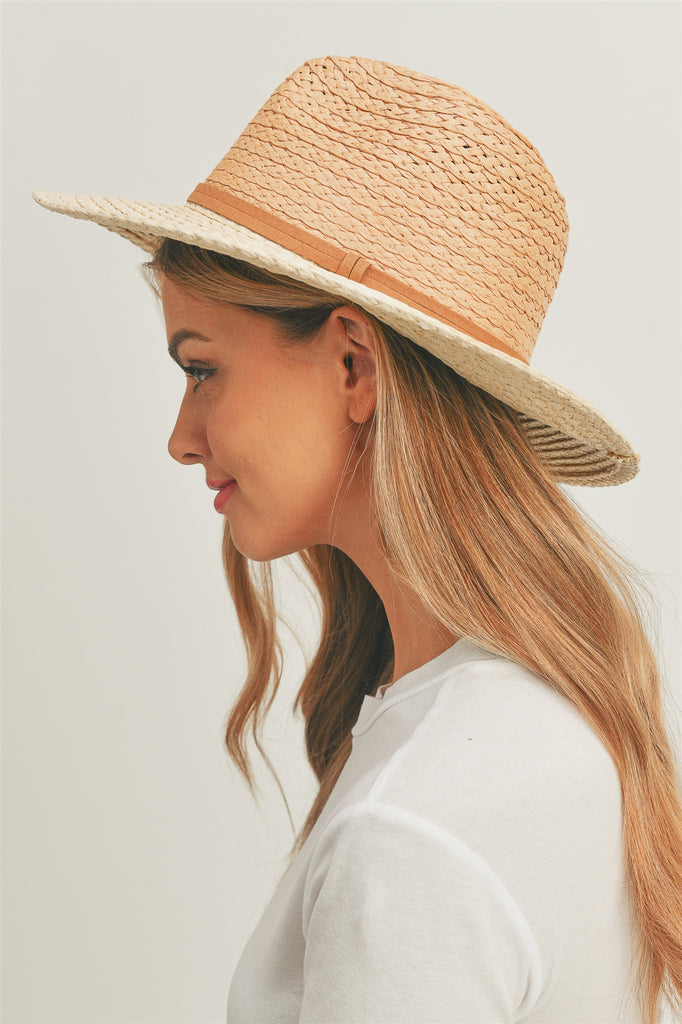 TWO TONE SUN HAT WITH SUEDE DOUBLE BAND