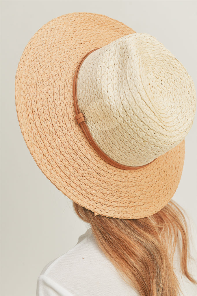 TWO TONE SUN HAT WITH SUEDE DOUBLE BAND
