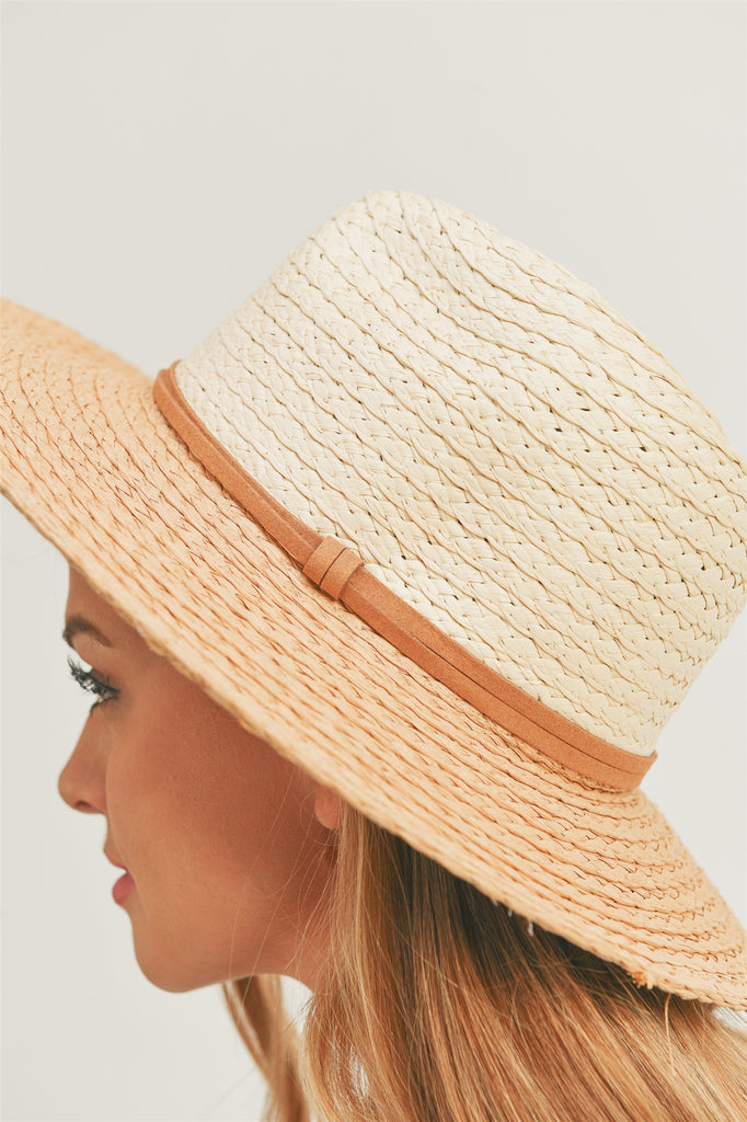 TWO TONE SUN HAT WITH SUEDE DOUBLE BAND