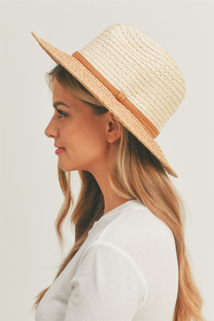 TWO TONE SUN HAT WITH SUEDE DOUBLE BAND