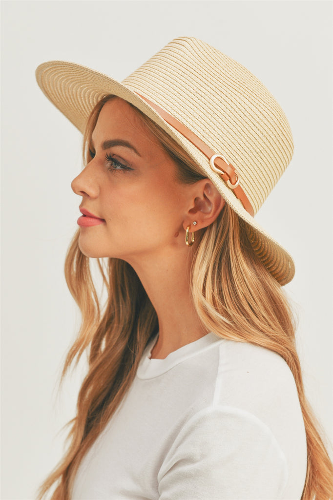 PU LEATHER BAND PANAMA HAT