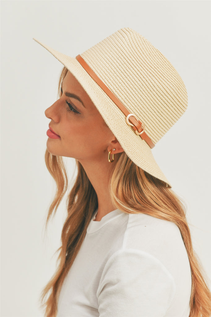 PU LEATHER BAND PANAMA HAT