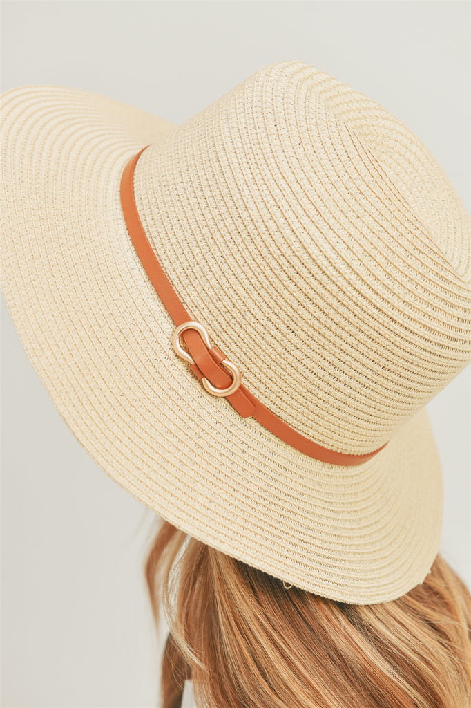 PU LEATHER BAND PANAMA HAT