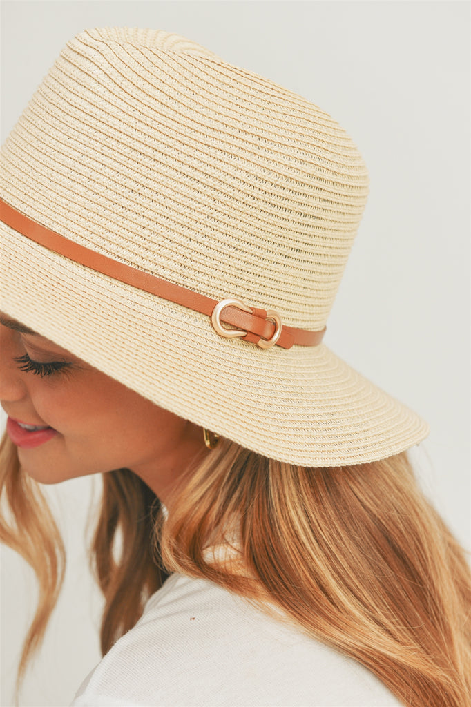 PU LEATHER BAND PANAMA HAT