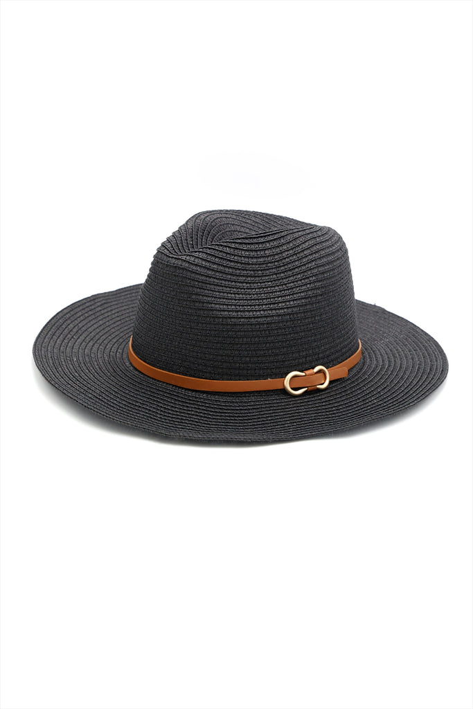 PU LEATHER BAND PANAMA HAT