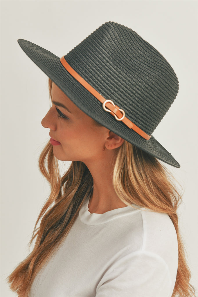 PU LEATHER BAND PANAMA HAT