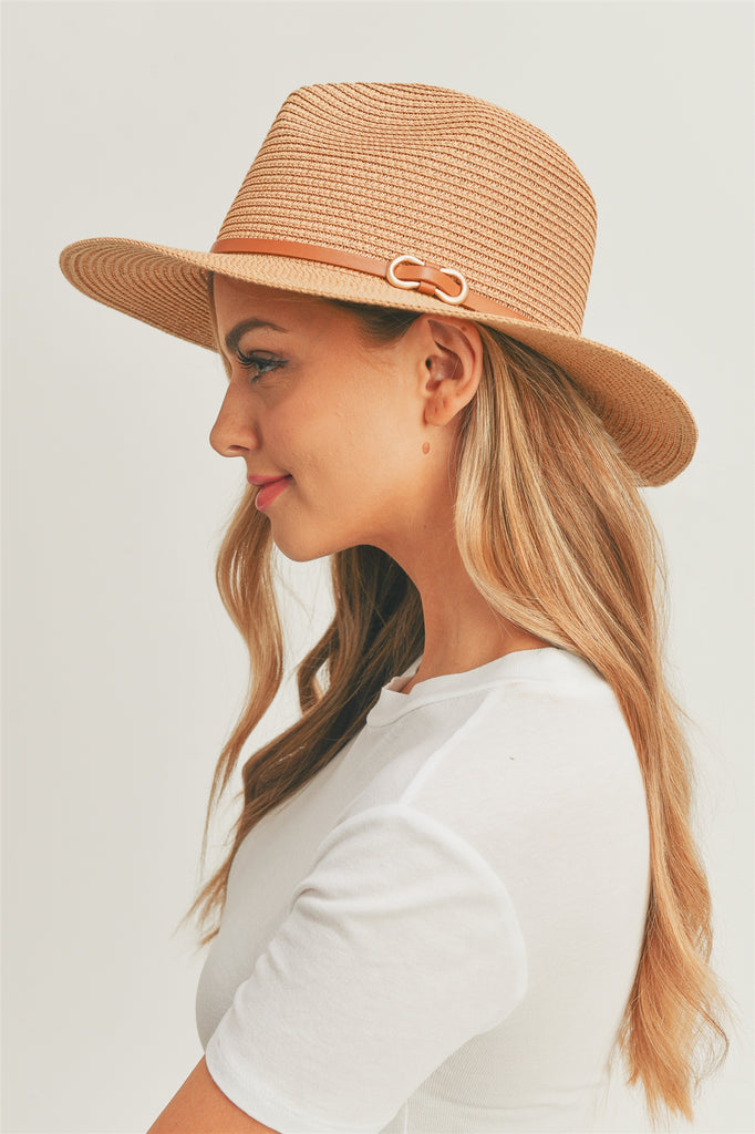 PU LEATHER BAND PANAMA HAT