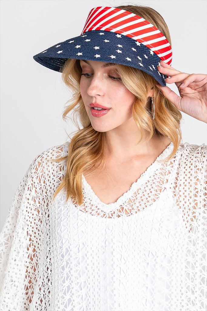AMERICAN FLAG ROLL UP VISOR WITH ADJUSTABLE ELASTIC BAND