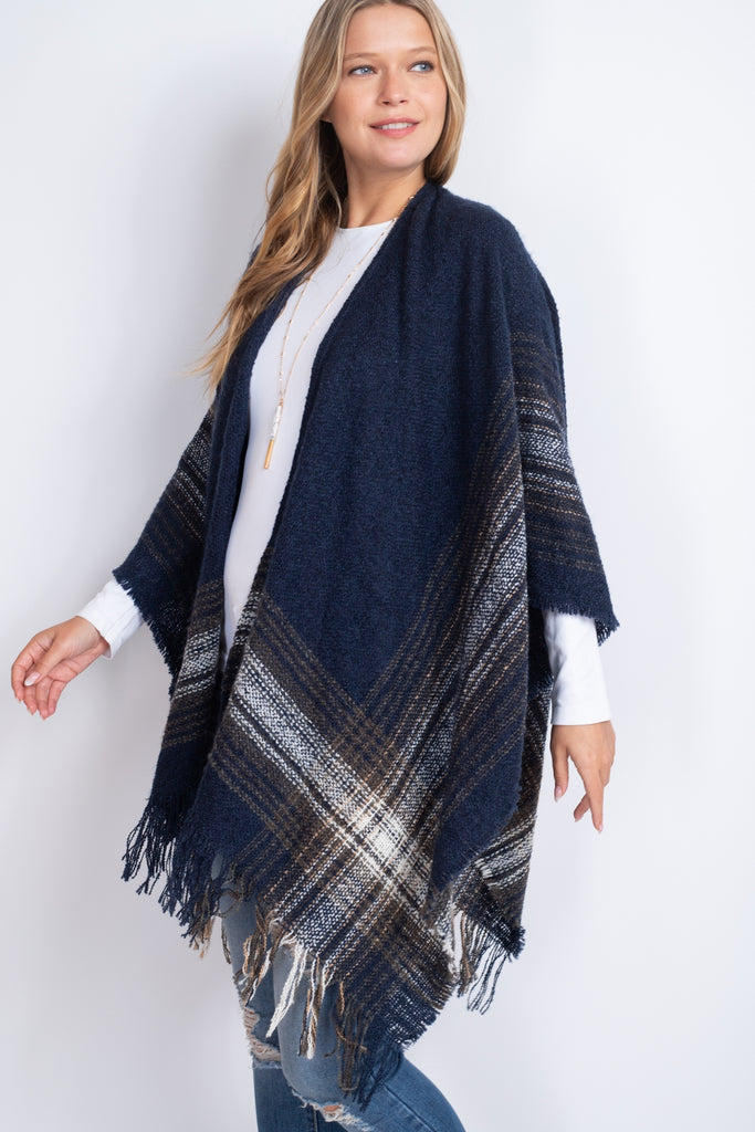 MULTI PLAID RUANA WRAP